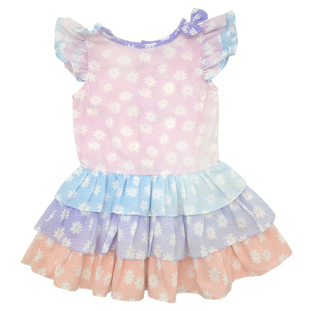 Vintage Cuties by Judy Girls Daisy Tiered Ruffle Dress Pastel 90s Size 6
